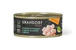 Grandorf FRESH консервы для кошек куриная грудка с филе лосося в желе 70 г