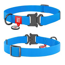 Ошейник WAUDOG Waterproof c QR-паспортом, метал. пряжка-фастекс, Ш 15 мм, Дл 23-35 см голубой 28002