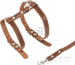 Шлея кошачья с поводком "Collar" кожаная корич 05466