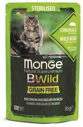 Monge Cat BWild GRAIN FREE Bocconcini Cinghiale влажный корм для стерилизованных кошек дикий кабан с овощами 85г пауч