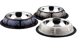 Миска металлическая №2 710 мл на резинке цветная "зебра" DOGMAN