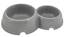 Миска пластиковая двойная для кошек 150/250мл, серая Дарэленд
