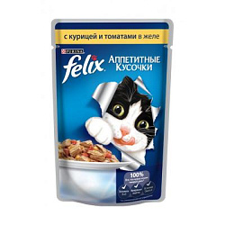 FELIX Аппетитные кусочки влажный корм для взрослых кошек с курицей и томатами в желе 85 г 12318917