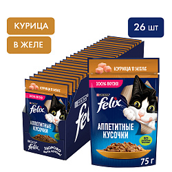 FELIX (Феликс) Аппетитные кусочки влажный корм для взрослых кошек с курицей в желе 75 г