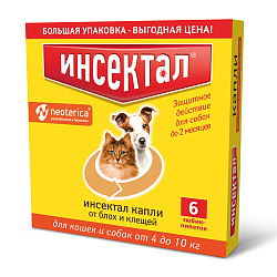 Инсектал капли от клещей и блох для кошек и собак от 4-10 кг, Неотерика