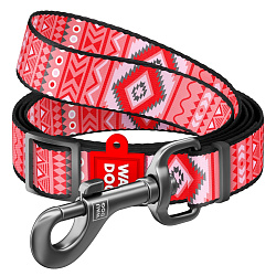 Поводок WAUDOG Nylo, рисунок "Этно красный", регулируемый, Ш 20 мм, Дл 152 5339