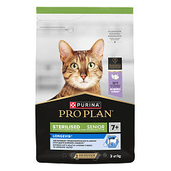 PRO PLAN (Про План) STERILISED LONGEVIS сухой корм для стерилизованных кошек +7лет с индейкой, 3 кг