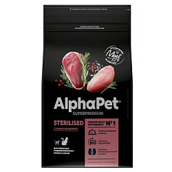 ALPHAPET (АльфаПет) STERILISED сухой корм для взрослых стерилизованных кошек Утка/индейка 1,5кг