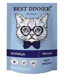 BEST DINNER Exclusive Vet Profi Renal влажный корм Ренал д/к кусочки в соусес курицей 85г