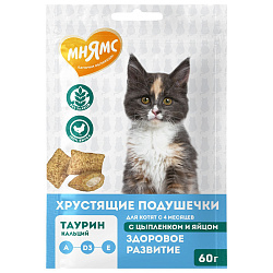 Мнямс хрустящие подушечки для котят здоровый котенок с цыпленком и яйцом 60 г