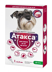 Атакса капли от клещей, блох и комаров для собак 10-25 кг, 2,5 мл, KRKA