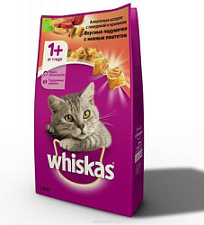 WHISKAS® (Вискас) сухой корм для кошек от 1 года подушечки с паштетом говядина/кролик 800 г 10150197
