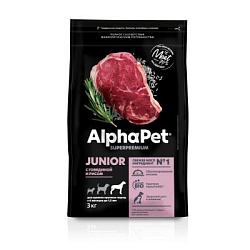 ALPHAPET (АльфаПет) сухой корм для юниоров, крупных пород с 6 мес. до 1,5г гов/рис 3 кг 651492