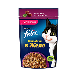 FELIX (Феликс) Sensations влажный корм для взрослых кошек в желе утка со шпинатом 75 г