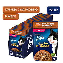 FELIX (Феликс) Sensations влажный корм для взрослых кошек в желе курица и морковь 75 г