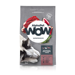ALPHAPET (АльфаПет) WOW сухой корм для взрослых собак средних пород с говядиной и сердцем 2 кг 65157