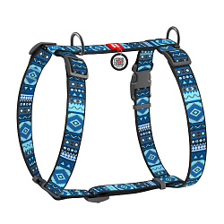 Шлея WAUDOG Nylon с QR-паспортом "Этно синий", пл. фастекс, L, Ш 25 мм, А 50-90, В 60-100 5586