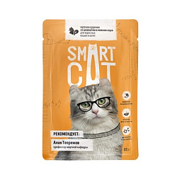 Smart Cat влажный корм для кошек и котят кусочки курочки со шпинатом в нежном соусе 85 гр