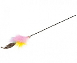Дразнилка-удочка цветная с пером павлина и колокольчиком 30-0956 V.I.Pet 