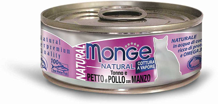 Monge Cat Natural консервы для кошек тунец с курицей и говядиной  80 г 70007276