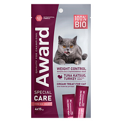 Award(Авард)крем-лакомство для стерил. кошек с тунцом Кацуо и индейкой "Контроль веса" 15г*4шт