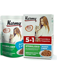 KARMY Sterilized влажный корм для стерилизованных кошек лосось в соусе 80 г 5+1