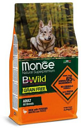 Monge Dog BWild GRAIN FREE сухой беззерновой корм утка/картофель для взрослых собак всех пород 2,5 кг