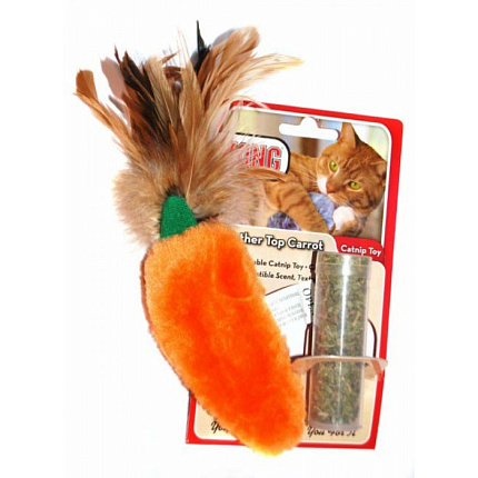 Kong Игрушка для кошек "Морковь" плюш с тубом кошачьей мяты 15 см NH4