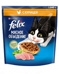 FELIX Мясное объедение сухой корм для взрослых кошек с курицей 1,3кг