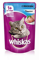 WHISKAS® (Вискас) влажный корм для кошек от 1 года мясной паштет с лососем 85 г пауч 10149169
