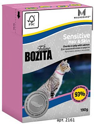 "BOZITA" тетра пак консервы для кошек 190 г. (для здоровой кожи, мяснче кусочки желе) 2161/2061