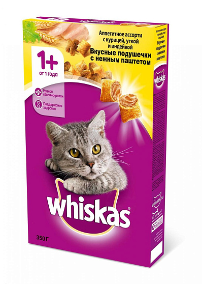 WHISKAS® (Вискас) сухой корм для кошек от 1 года Аппетитное ассорти с курица/индейка 350 г