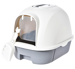 Туалет-домик для кошек Comfy, выдвижной поддон, совок в комплекте, 53х41х41 см, серый/белый Pet-it 