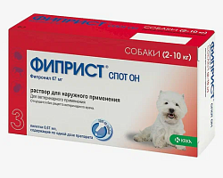 Фиприст Спот Он капли от блох и клещей для собак от 2-10 кг 1 пипетка (в упаковке 3 пипетки), KRKA