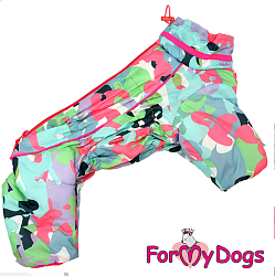 FOR MY DOGS Комбинезон утепленный зелено/розовый для девочек размер спины 27 см, грудь 36 см