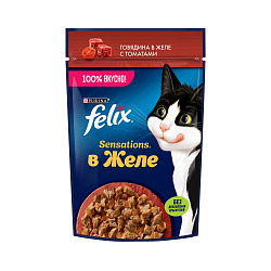 FELIX (Феликс) Sensations влажный корм для взрослых кошек в желе говядина и томат 75 г