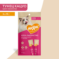 Мнямс Крем-лакомство для кошек с тунцом Кацуо 15 г*4 штуки в упаковке