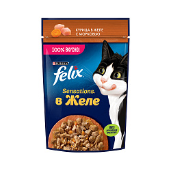 FELIX (Феликс) Sensations влажный корм для взрослых кошек в желе курица и морковь 75 г