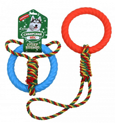 Сибирский Пёс Игрушка для собаки "Суперкольцо D=180 мм на верёвке ХБ с РУЧКОЙ "