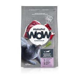 ALPHAPET (АльфаПет) WOW сухой корм для взрослых домашних кошек и котов Утка/Потрошки 750 гр
