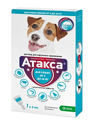 Атакса капли от клещей, блох и комаров для собак 4-10 кг, 1 мл, KRKA