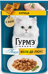 GOURMET PERLE (Гурмэ Перл) Желе де-Люкс влажный корм для взрослых кошек курица 75 г