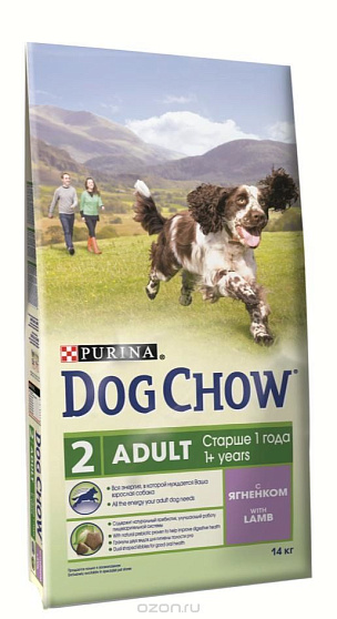 DOG CHOW ADULT для взрослых собак, ягнёнок 14 кг 