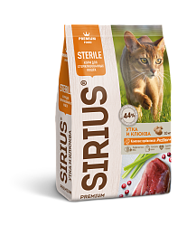 Sirius (Сириус) сухой корм для стерилизованных кошек с уткой и клюквой, 1.5 кг