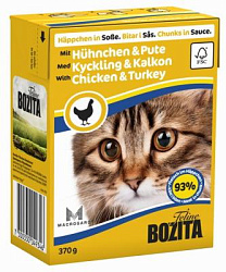 "BOZITA" тетра пак консервы для кошек 370 г (соус с курицей и индейкой) 4934