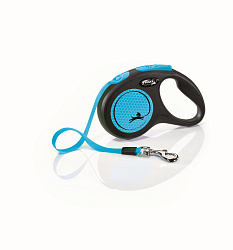 FLEXI Рулетка  NEW NEON S ремень 5 м до 15 кг неоновый синий 49102 F