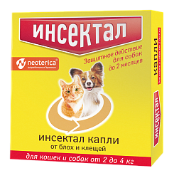 Инсектал капли от клещей и блох для кошек и собак от 2-4 кг, Неотерика