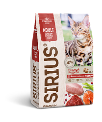Sirius сухой корм для кошек мясной рацион 1,5 кг ▀