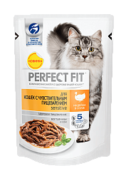 PERFECT FIT SENSITIVE влажный корм для кошек с чувствительным пищеварением индейка в соусе 85 г пауч