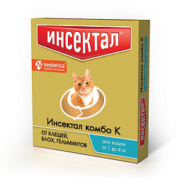 ИНСЕКТАЛ Комбо К капли от клещей, блох и гельминтов, для кошек, 1-4 кг 0,4мл